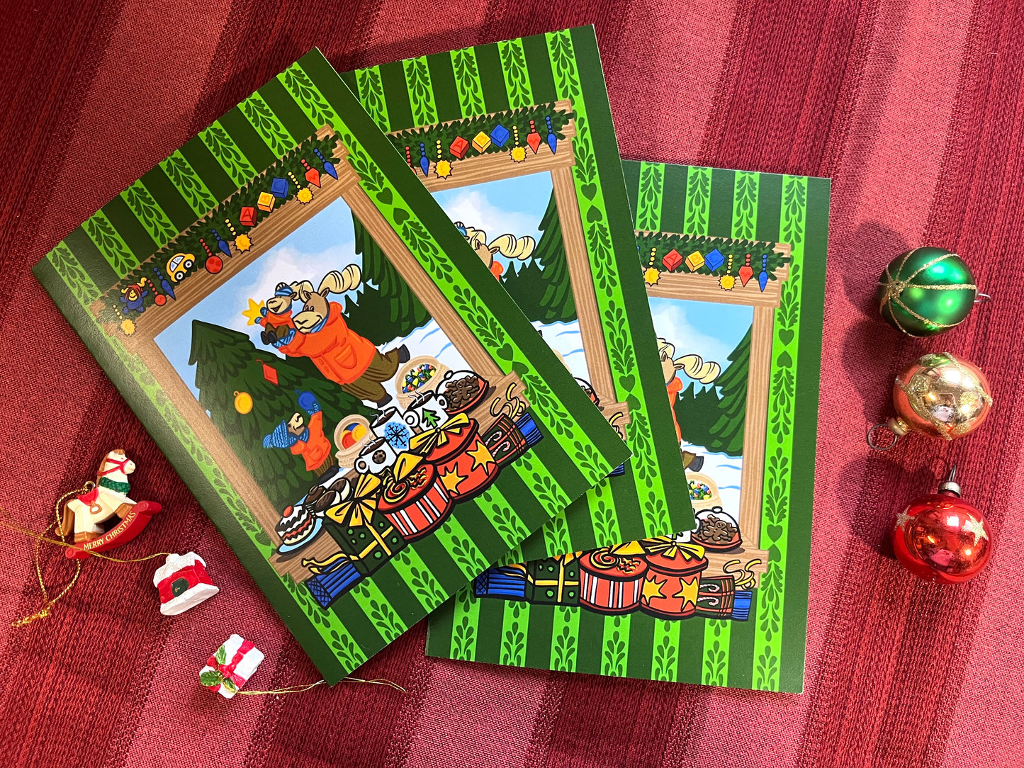 Midwinter Windows Big Horn Sheep Greeting Cards Christmas Holiday Set of 3 5x7 Green Portrait