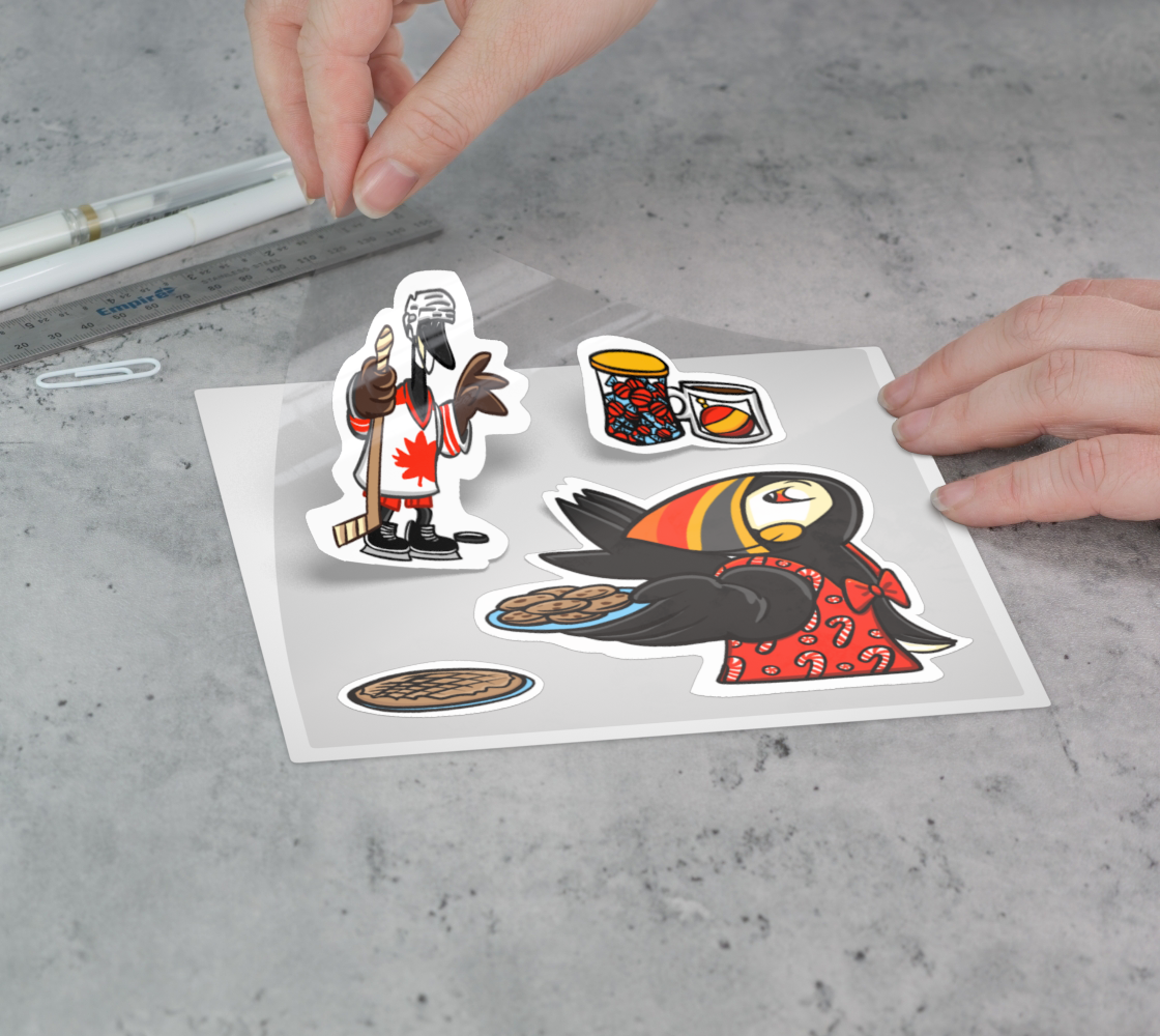 Midwinter Windows Canada Goose & Puffin Winter Holiday Hockey Baking Vinyl Stickers 3” 5” Transfer Sheet