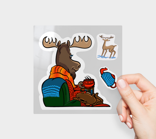 Midwinter Windows Moose Winter Holiday Deer Cat Teapot Vinyl Stickers 3” 5” Transfer Sheet
