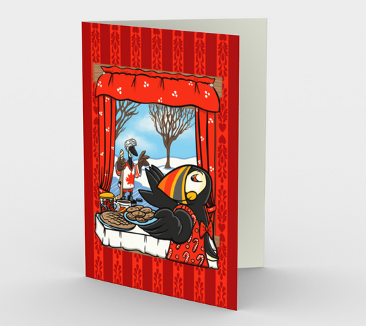 Midwinter Windows Canada Goose & Puffin Greeting Cards Winter Holiday Set of 3 5x7 Red Portrait