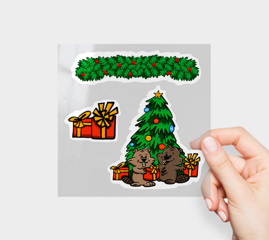 Midwinter Windows Beavers Christmas Holiday Tree Gift Garland Vinyl Stickers 3” 5” Transfer Sheet