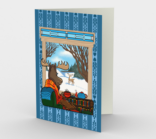 Midwinter Windows Moose Greeting Cards Winter Holiday Set of 3 5x7 Blue Portrait