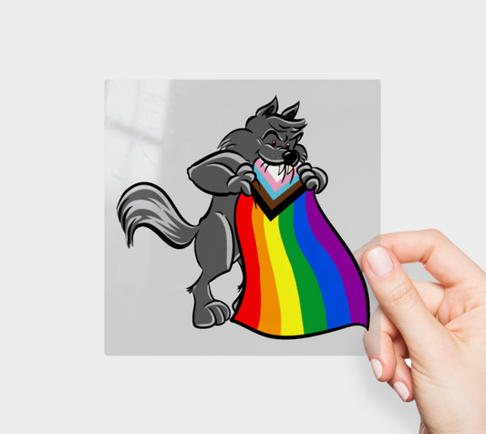 Progress Pride Wolf Permanent Sticker
