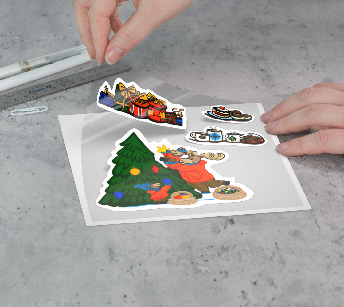 Midwinter Windows Big Horn Sheep Christmas Holiday Tree Gifts Cocoa Vinyl Stickers 3” 5” Transfer Sheet