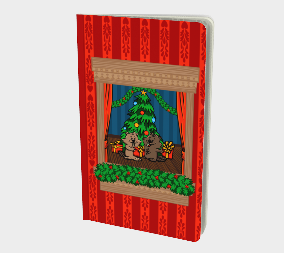 Midwinter Windows Beavers Notebook Small Christmas Red Ruled Plain Bullet