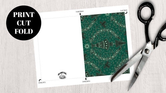 DIGITAL DOWNLOAD Festive Damask Greeting Card Della Robbia Pheasant Garland Christmas Tree 5x7 Green Printable