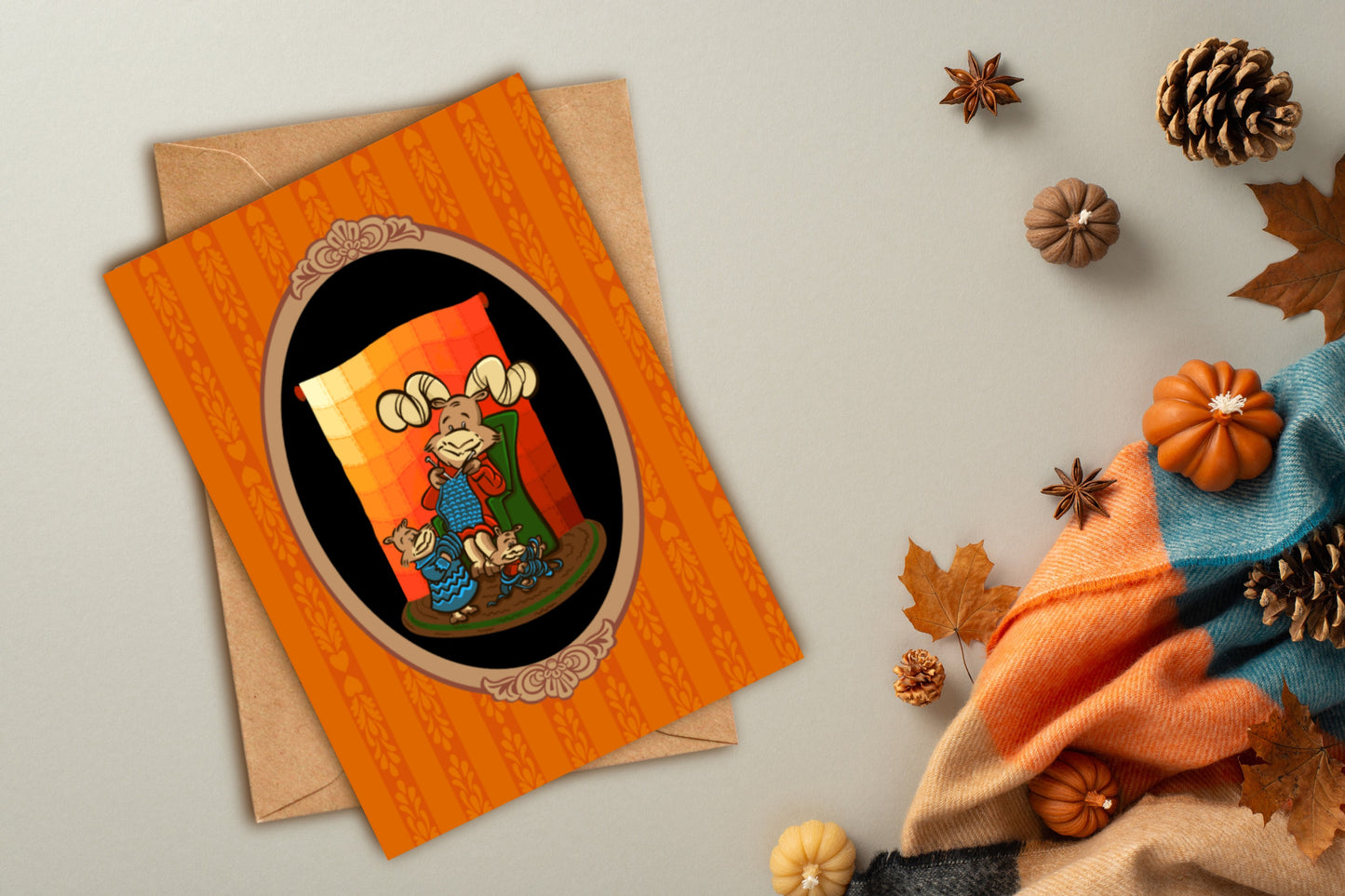 DIGITAL DOWNLOADS Greeting Card Bundle Fall Frolics Moose Big Horn Sheep Knitting Quilting Reading Cozy Autumn 5x7 Orange Cream Printables