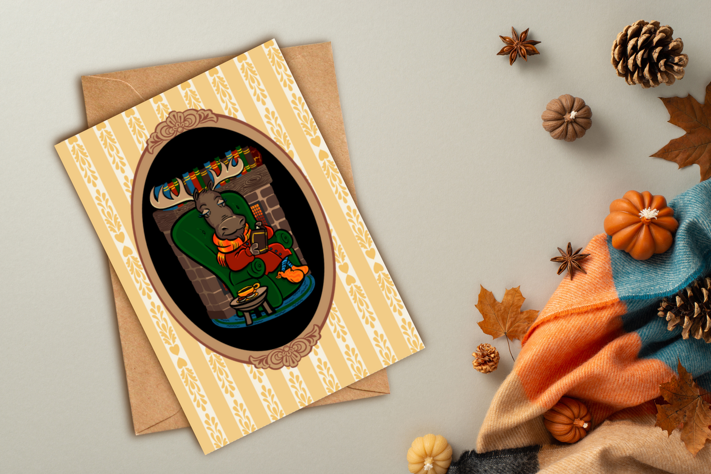 DIGITAL DOWNLOADS Greeting Card Bundle Fall Frolics Moose Big Horn Sheep Knitting Quilting Reading Cozy Autumn 5x7 Orange Cream Printables