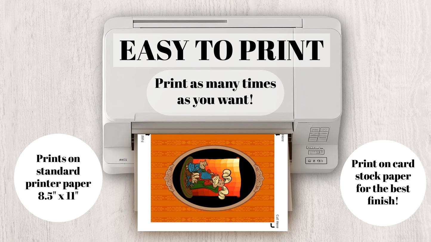 DIGITAL DOWNLOADS Greeting Card Bundle Fall Frolics Moose Big Horn Sheep Knitting Quilting Reading Cozy Autumn 5x7 Orange Cream Printables