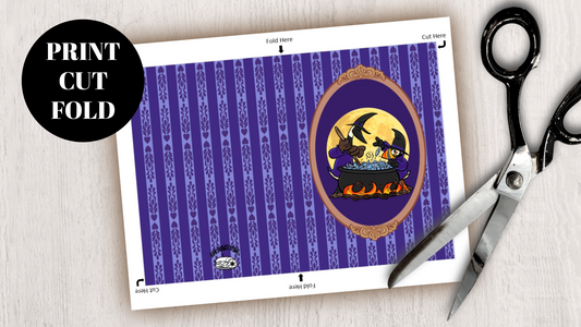 DIGITAL DOWNLOAD Canada Goose Puffin Witches Halloween 5x7 Purple Greeting Card Printable