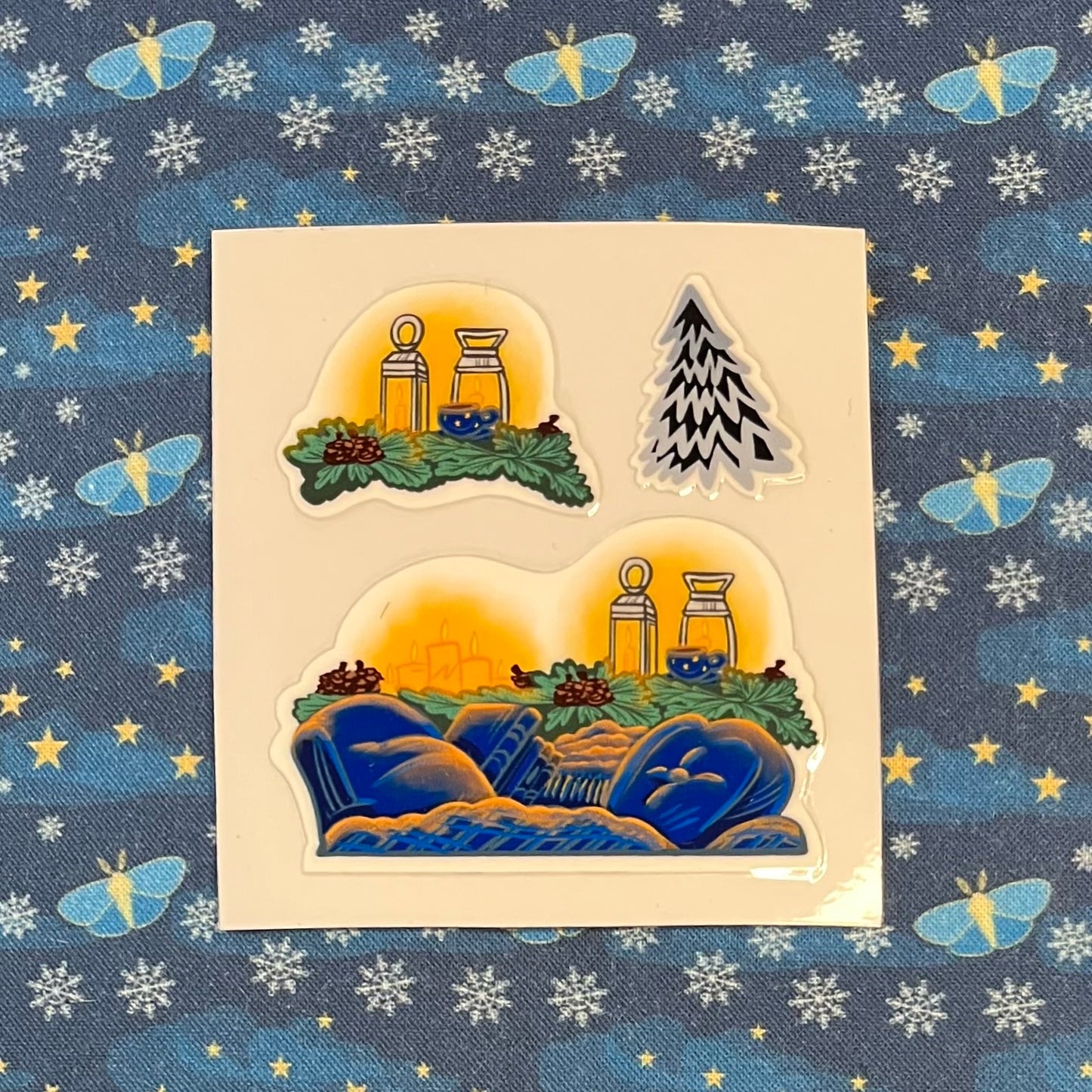 Midwinter Windows Cozy Night Winter Holiday Pines Lanterns Candles Cushions Vinyl Stickers 3” 5” Transfer Sheet