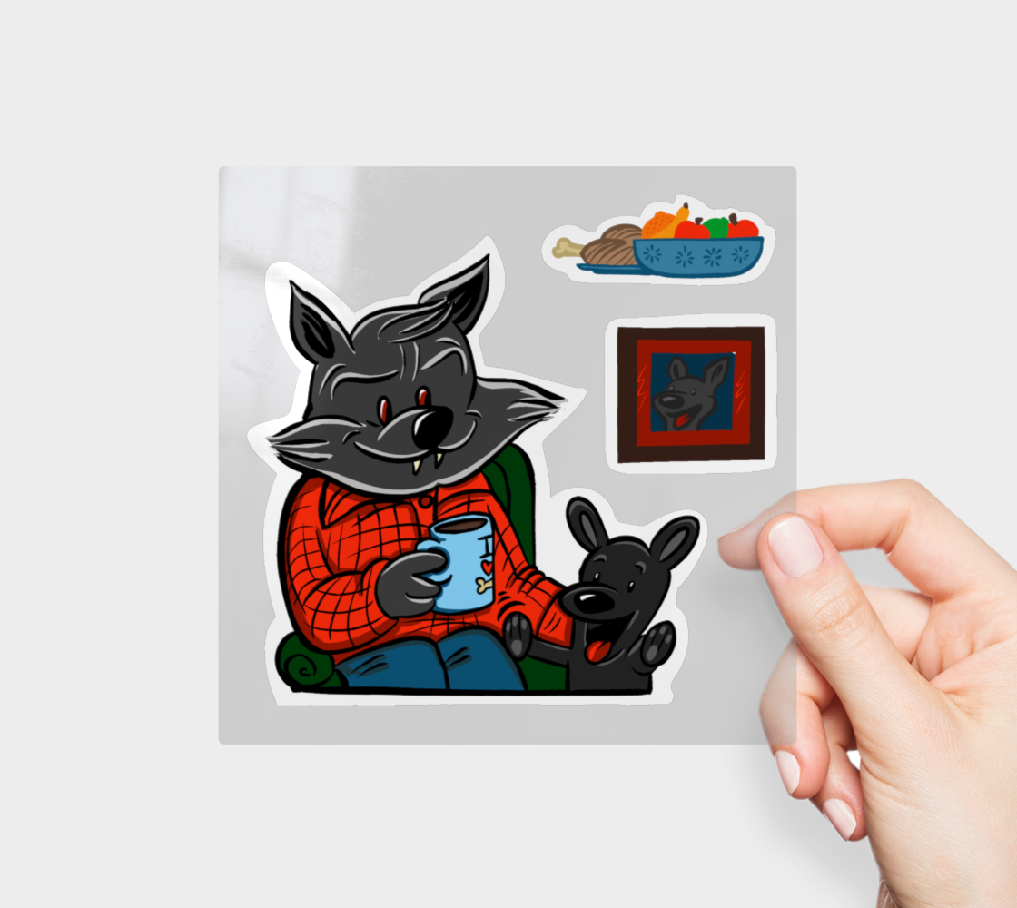 Midwinter Windows Wolf Puppy Christmas Holiday Feast Coffee Dog Vinyl Stickers 3” 5” Transfer Sheet