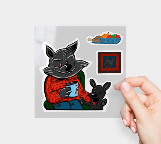 Midwinter Windows Wolf Puppy Christmas Holiday Feast Coffee Dog Vinyl Stickers 3” 5” Transfer Sheet