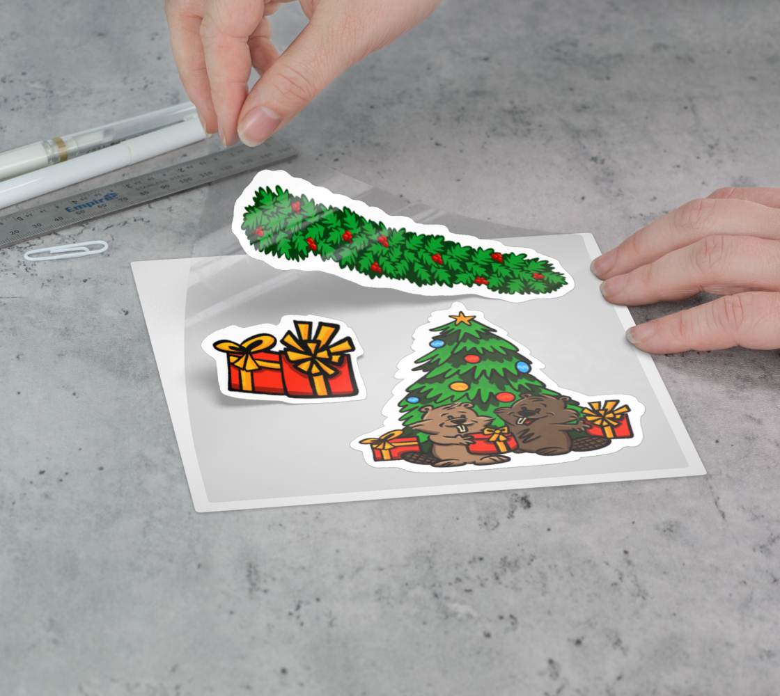 Midwinter Windows Beavers Christmas Holiday Tree Gift Garland Vinyl Stickers 3” 5” Transfer Sheet