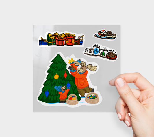 Midwinter Windows Big Horn Sheep Christmas Holiday Tree Gifts Cocoa Vinyl Stickers 3” 5” Transfer Sheet