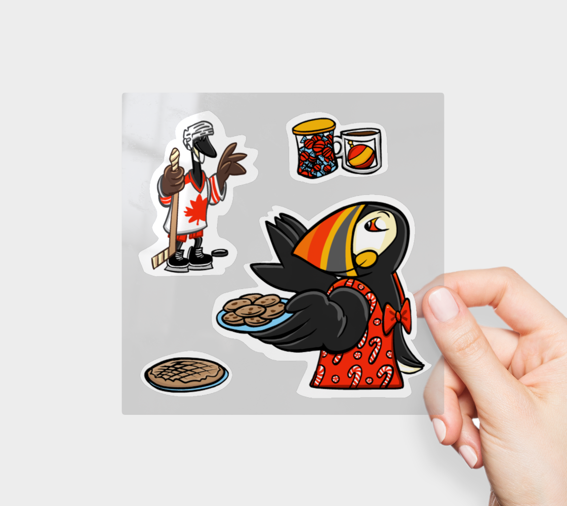 Midwinter Windows Canada Goose & Puffin Winter Holiday Hockey Baking Vinyl Stickers 3” 5” Transfer Sheet