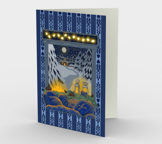 Midwinter Windows Cozy Night Greeting Cards Winter Holiday Set of 3 5x7 Blue Portrait