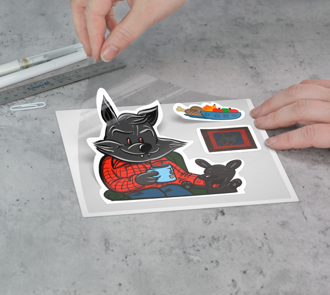 Midwinter Windows Wolf Puppy Christmas Holiday Feast Coffee Dog Vinyl Stickers 3” 5” Transfer Sheet